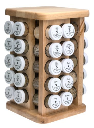 Kamenstein Natural Hardwood Revolving Spice Rack, with 40 Filled Spice Jars